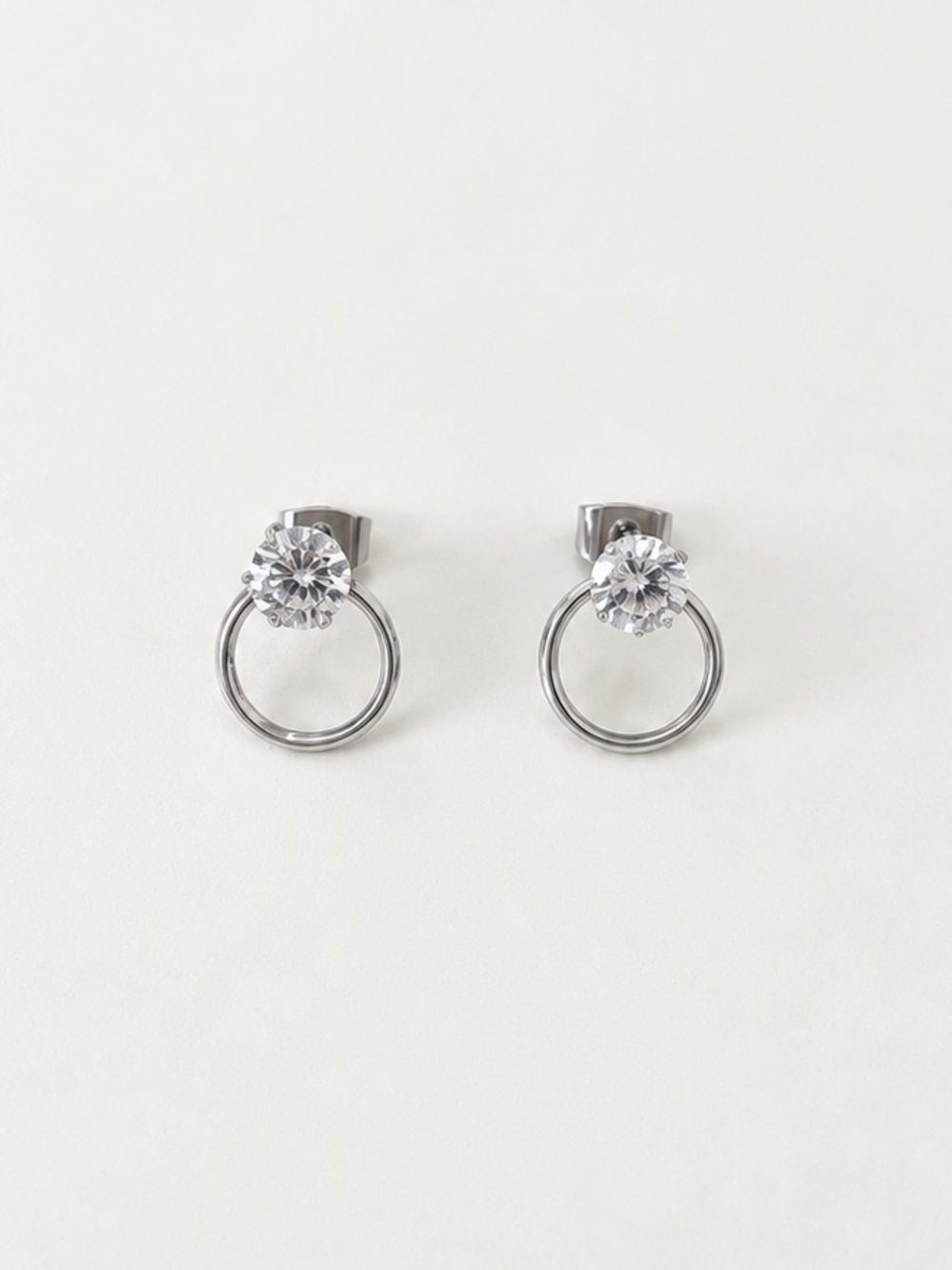 Stainless Steel CZ Open Circle Stud Earrings